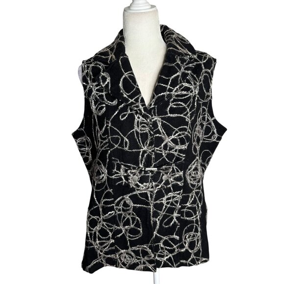Tumbleweed Sleeveless Vest Jacket XL Black Wool Abstract White Swirl Snaps - Picture 1 of 8